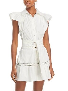 Ramy Brook White Eyelet Shirt Dress with Waist Tie